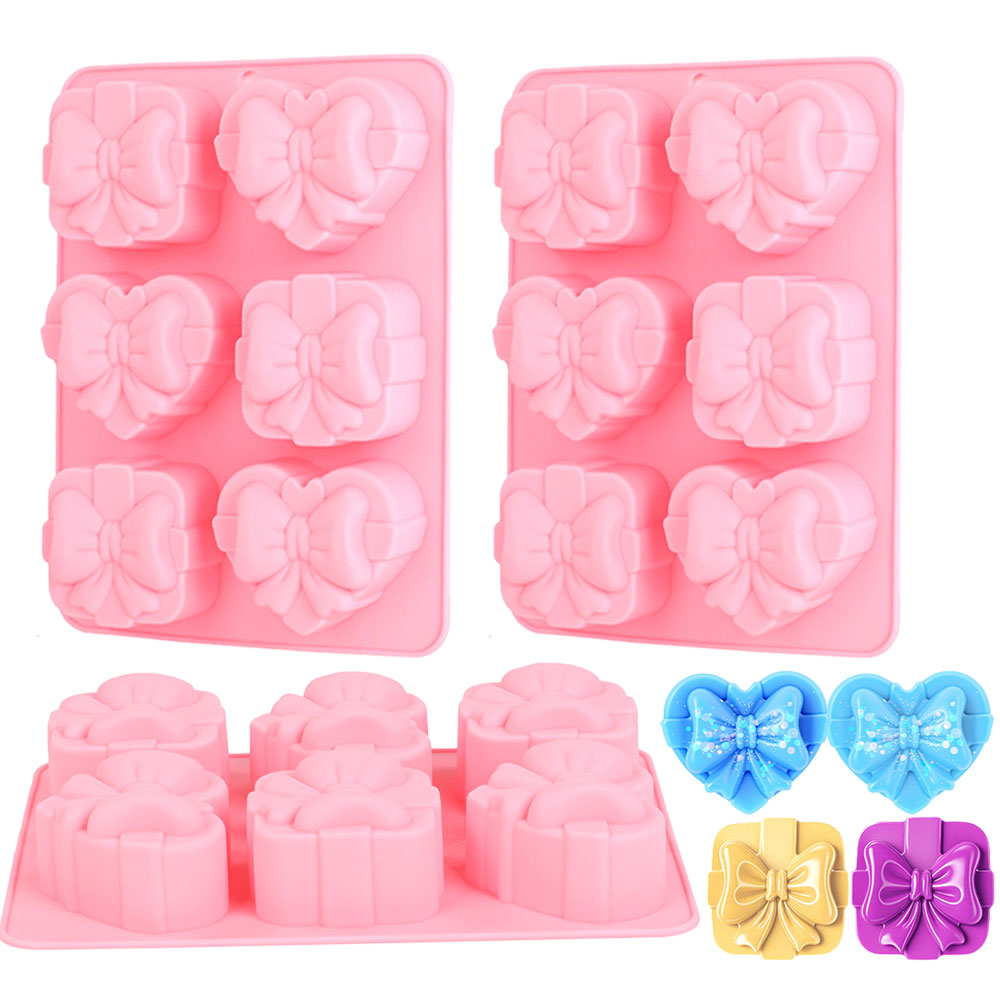 Candle Making Wax Melter - スクエアハート型シリコンモールド 6個取り リボンデザイン ハンドメイド レジン 石膏製作ツール