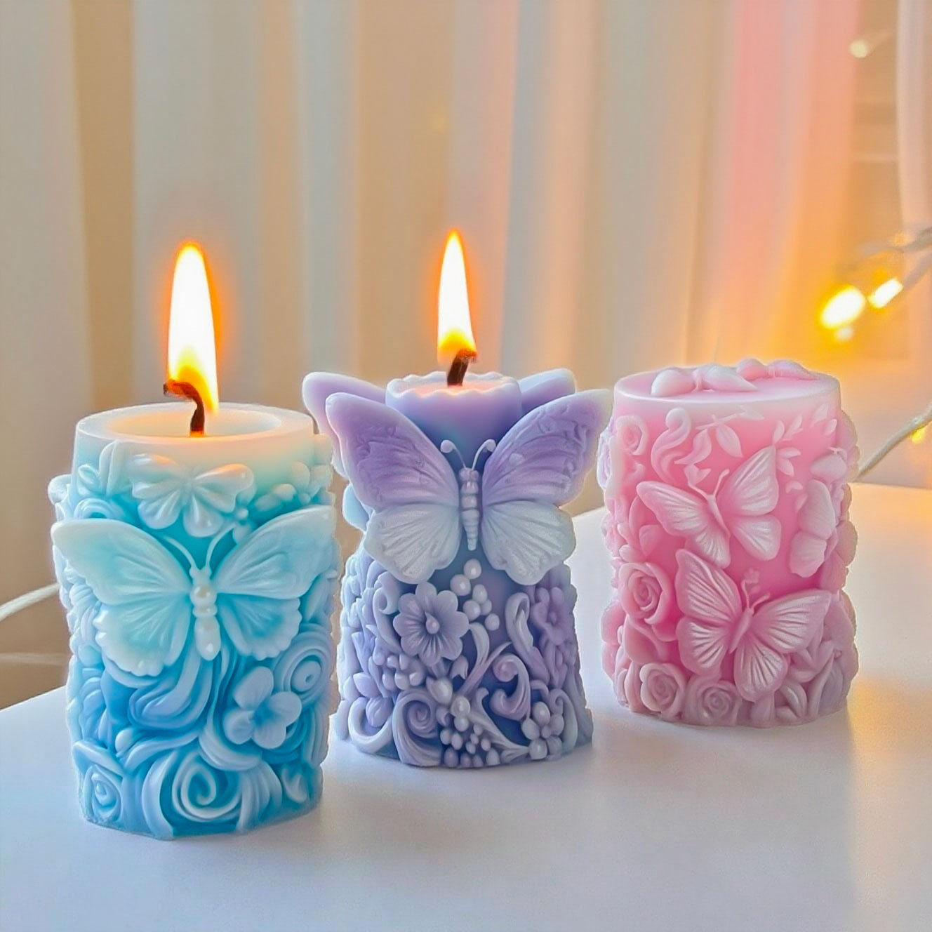 Candle Making Activity - 3D蝶の花レリーフ円柱キャンドル型手作り石鹸石膏型樹脂シリコン型キャンドル製作用品