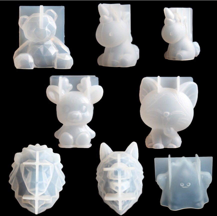 Candle Making Products - 透明ユニコーンシリコーンエポキシ樹脂金型ジオメトリクマウサギ型動物アロマキャンドル作成フォーム装飾ツール