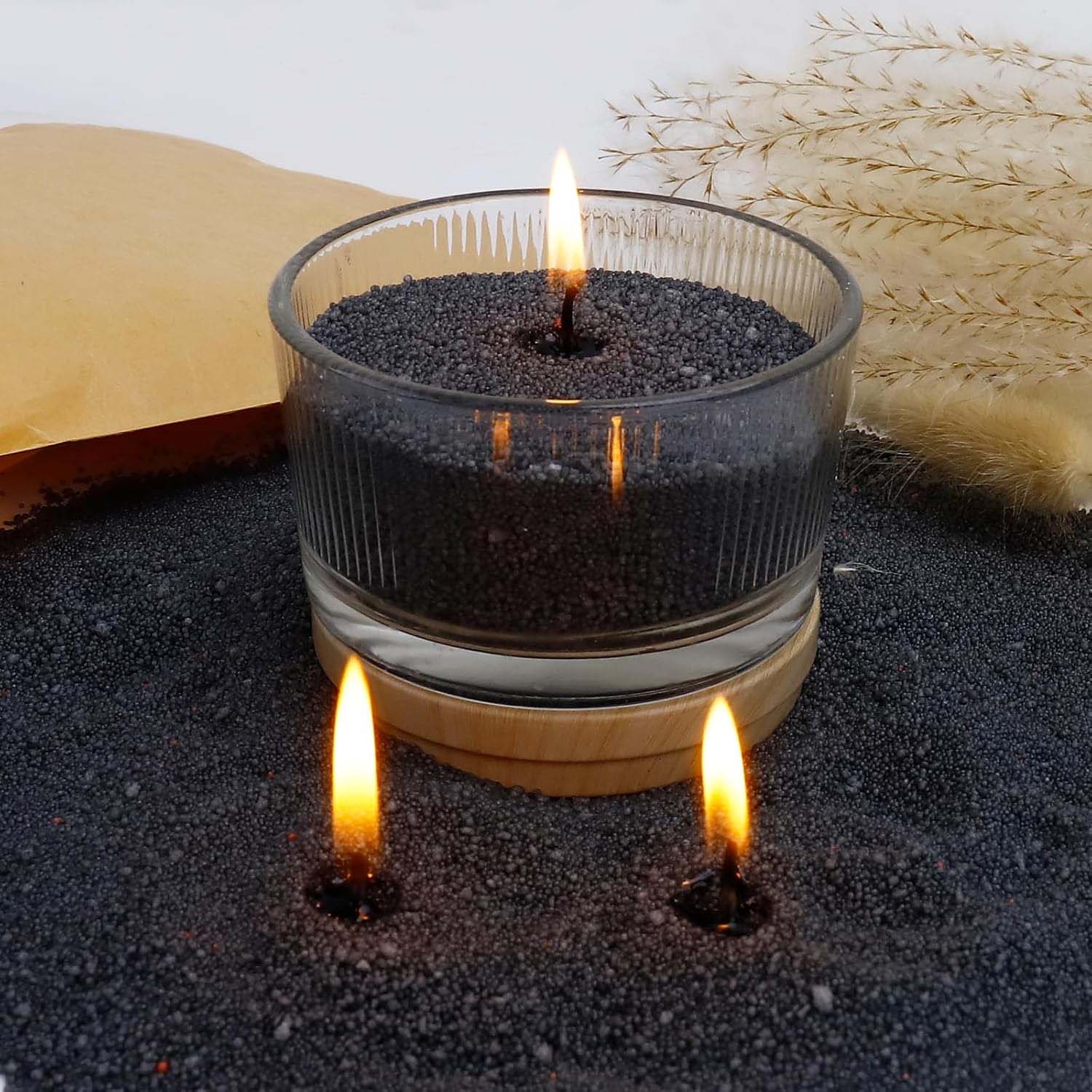 Candle Making Wax Melter - 黒色のキャンドルサンド（芯付き）、200g、10個の芯付きパールキャンドルサンド、パールキャンドル、ワックスキャンドル製造用ワックス顆粒