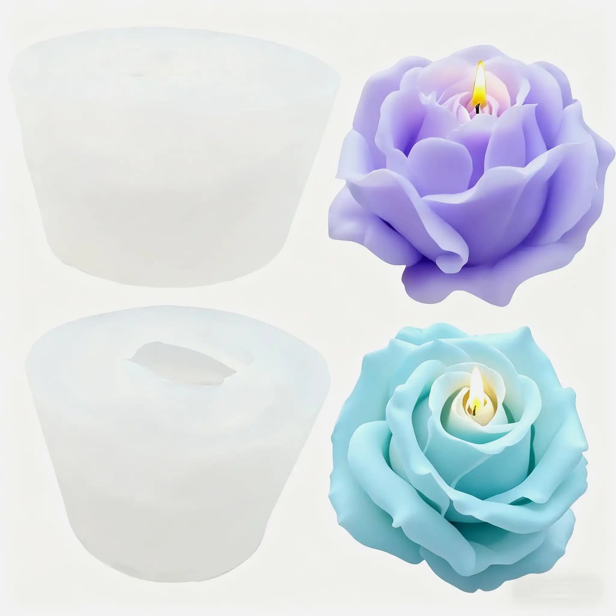 2個のロマンチックな3Dローズシリコンキャンドル型 - 再利 - Candle Making Wax Melter のレビューと価格