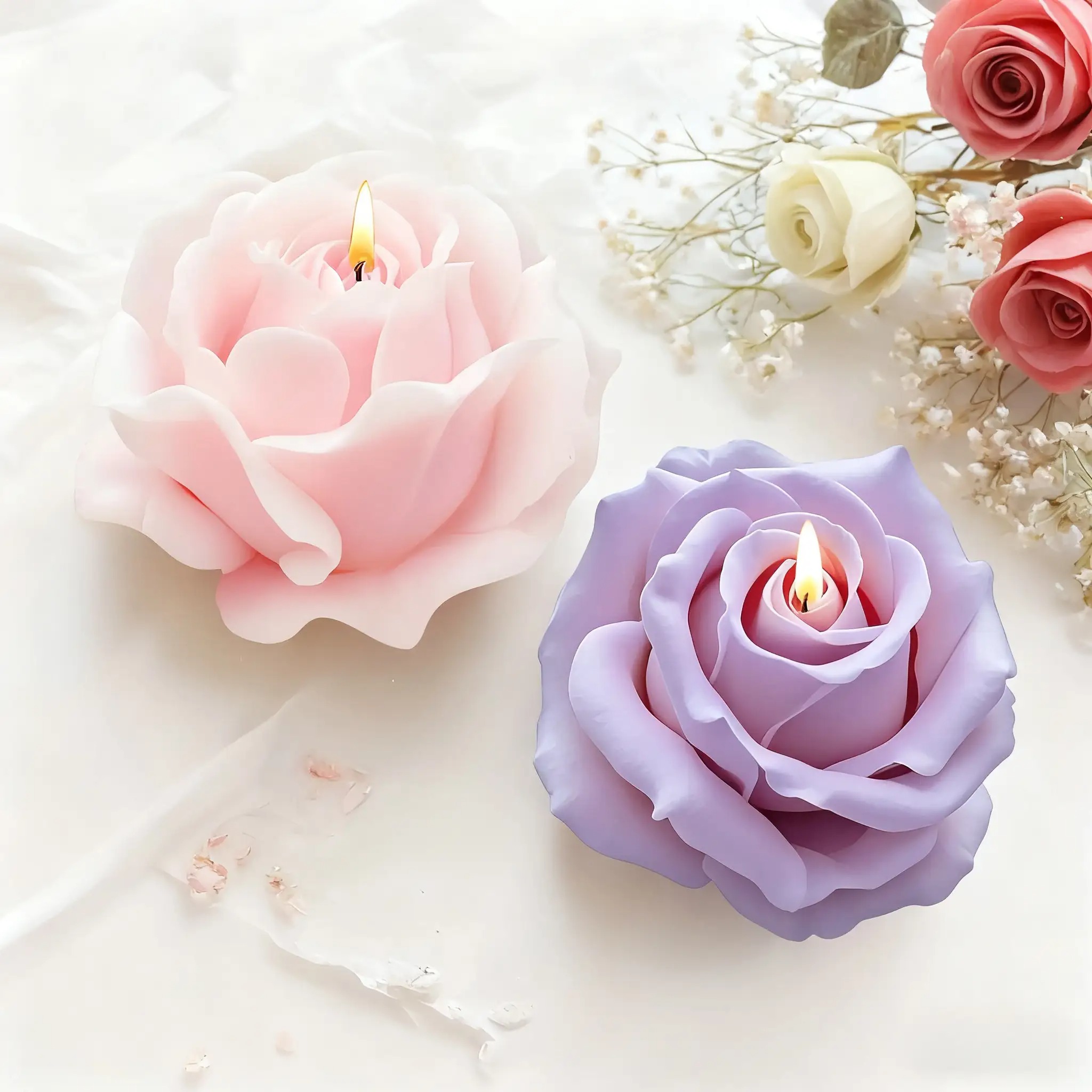 2個のロマンチックな3Dローズシリコンキャンドル型 - 再利 - Candle Making Wax Melter のレビューと価格