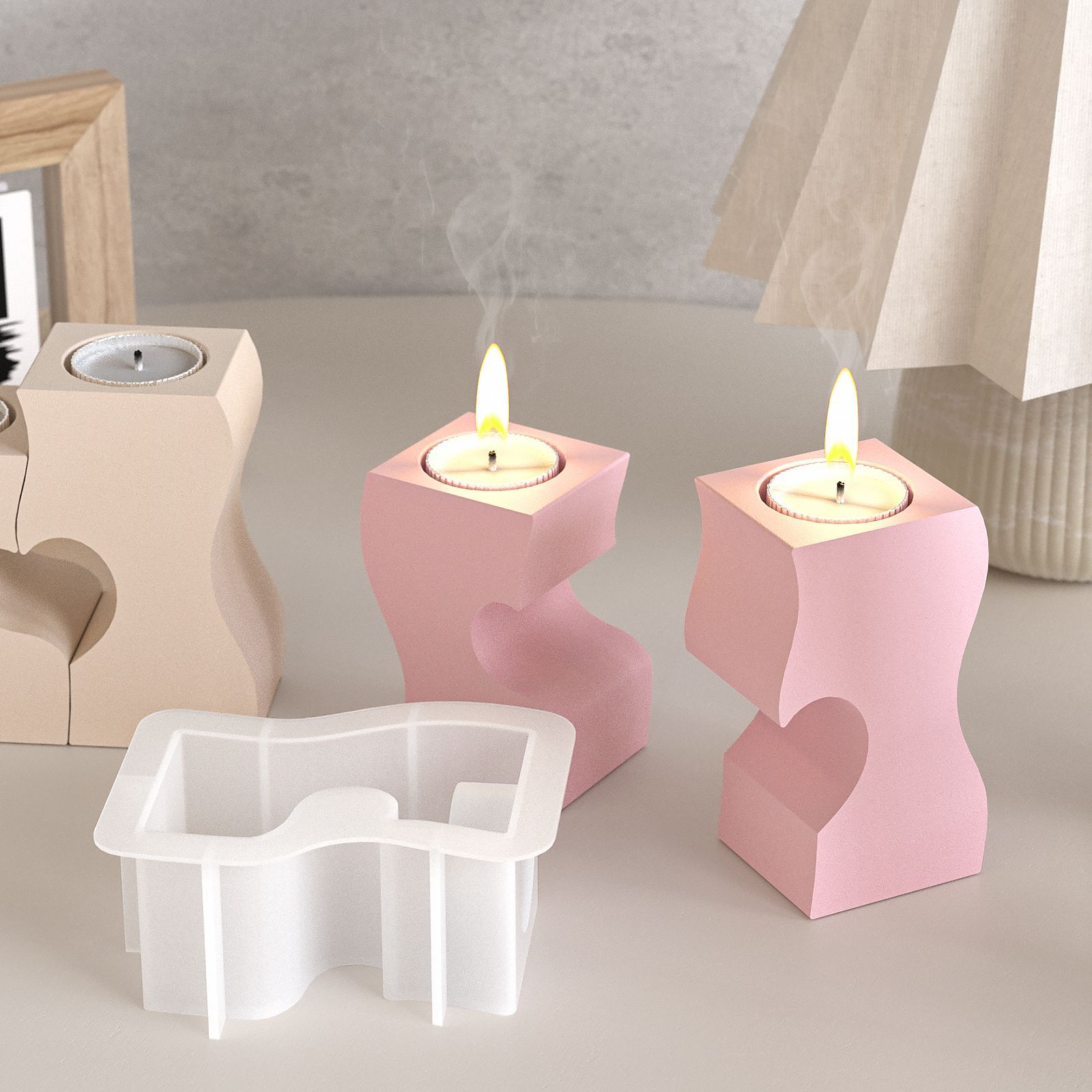 S ハート燭台シリコーン金型 DIY キャンドルホルダー石膏 - Candle Making Products のレビューと価格