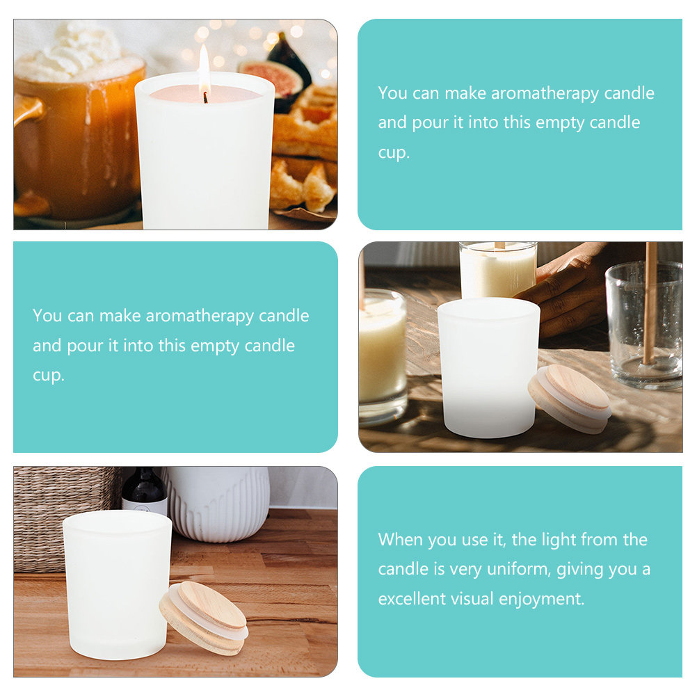 蓋付きの空のガラス瓶。木製の蓋が付いており、アロマキャンドル - Candle Making Homewood のレビューと価格